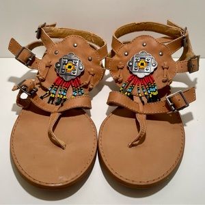 Womens Latigo Leather Ankle Strap Beaded Sandals Native Am, Aztec, Boho Sz 9M